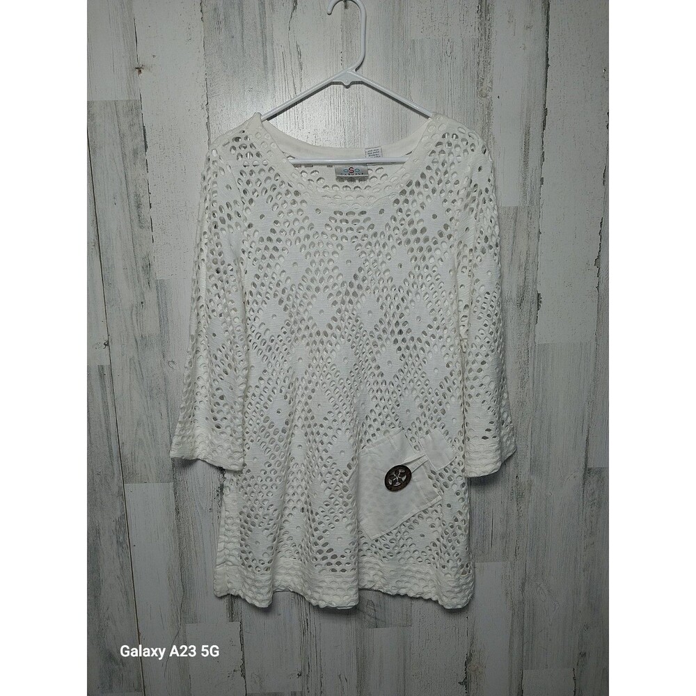 Women’s OSO Casuals Ivory Open Knit Tank Swimsuit Cover Up Beachwear Small